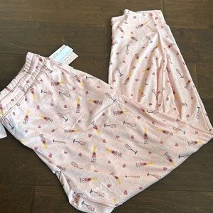 Jaclyn Smith Valentines pajama pants Jogger style Hearts Wine Glasses Pink